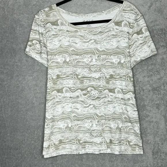 Bay Studio Womens Top Medium Brown Striped Short Sleeve Round Neck Knit - Picture 1 of 5